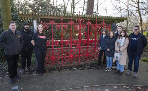 Leon and June Bernicoff's family with Adele Murphy and Peter at the Strawberry Field gates
