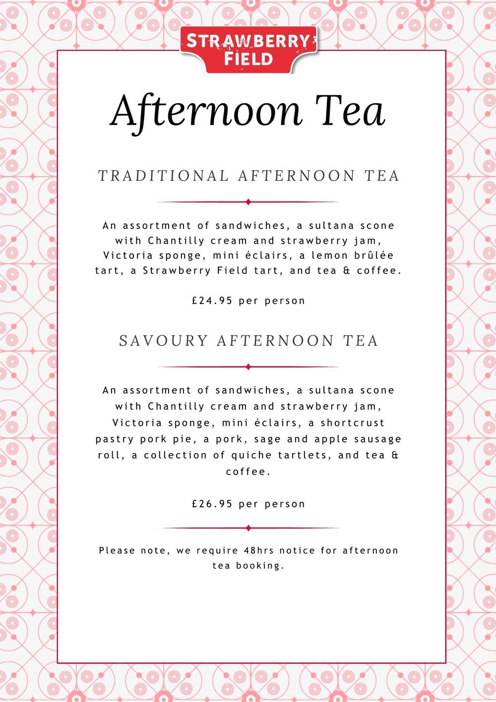 Strawberry Field Afternoon Tea menu for the Imagine More Cafe