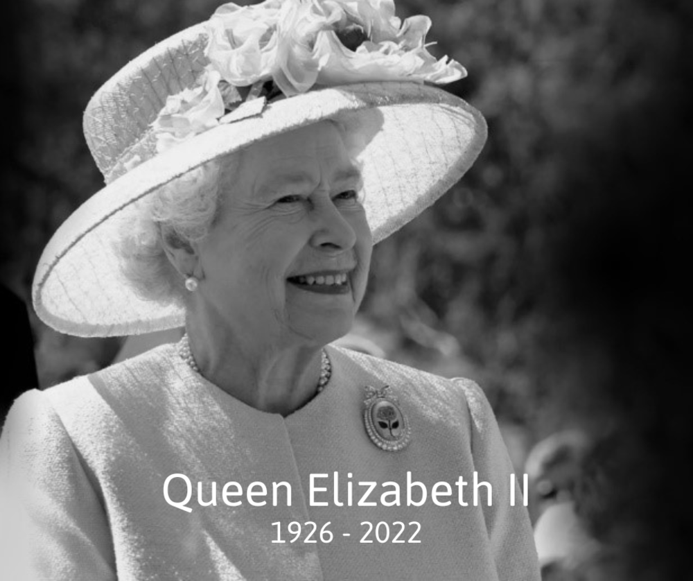 Her Majesty Queen Elizabeth II black and white image Strawberry Field