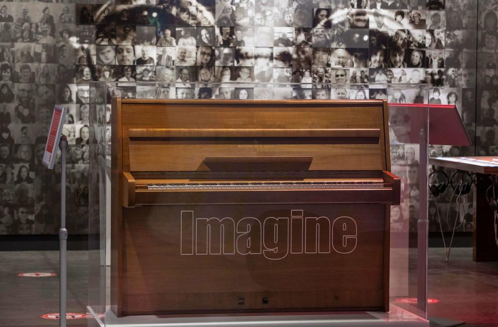 John Lennon's Imagine piano in the Strawberry Field interactive exhibition