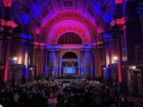 The Great Hall at St George's Hall with audience watching Celebrating Christmas with Strawberry Field