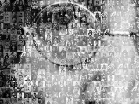 Artist impression of a section of John Lennon's face, made up of images of people's photographs