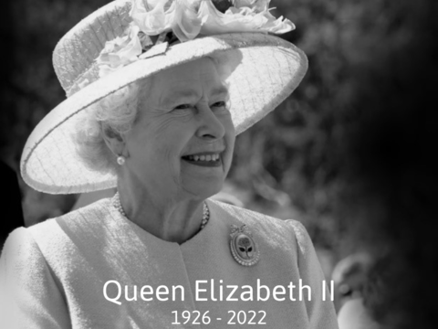 Her Majesty Queen Elizabeth II black and white image Strawberry Field